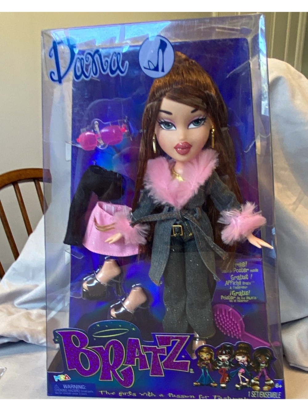 Bratz Dana Fashion Doll in Black Outfit with Pink Fur Trim
